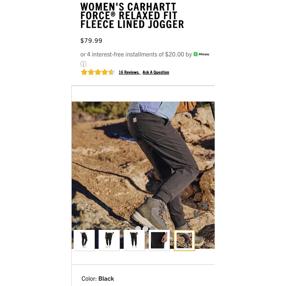 Carhartt‎ Women Force Fleece Lined Jogger Black gorpcore utiity chic water warm - Picture 9 of 9